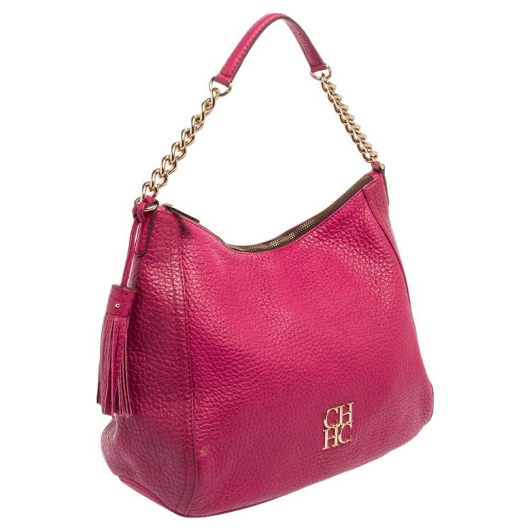 Pre Owned Carolina Herrera Pink Leather Zip Hobo