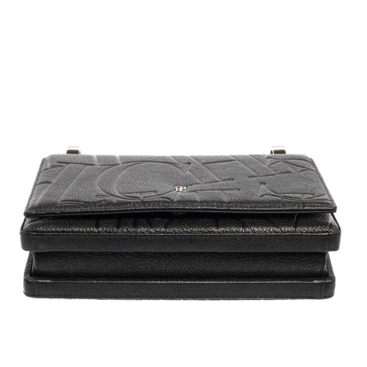Pre Owned Carolina Herrera Black Logo Embossed Leather Insignia Top Handle Bag
