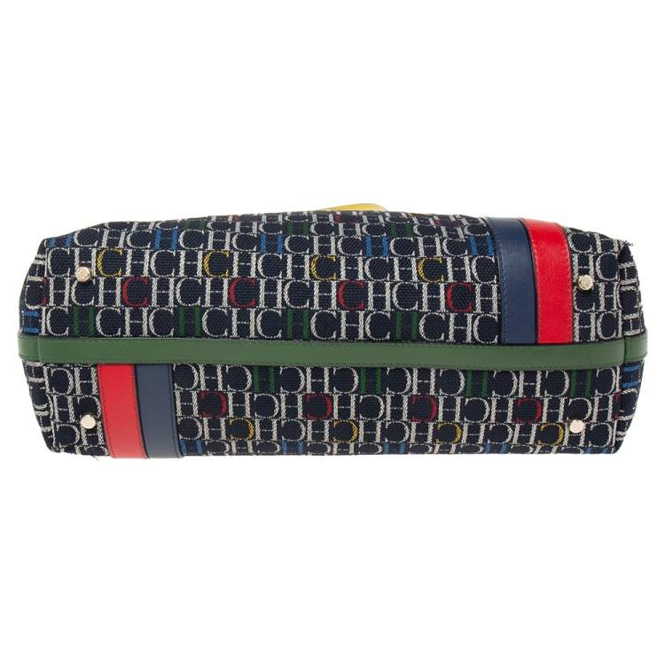 Pre Owned Carolina Herrera Multicolor Monogram Canvas  And Leather Shopper Tote