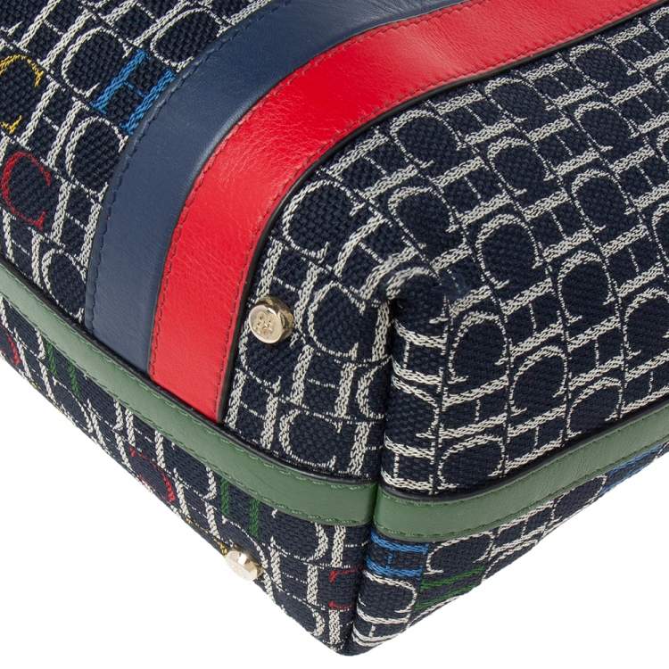 Pre Owned Carolina Herrera Multicolor Monogram Canvas  And Leather Shopper Tote