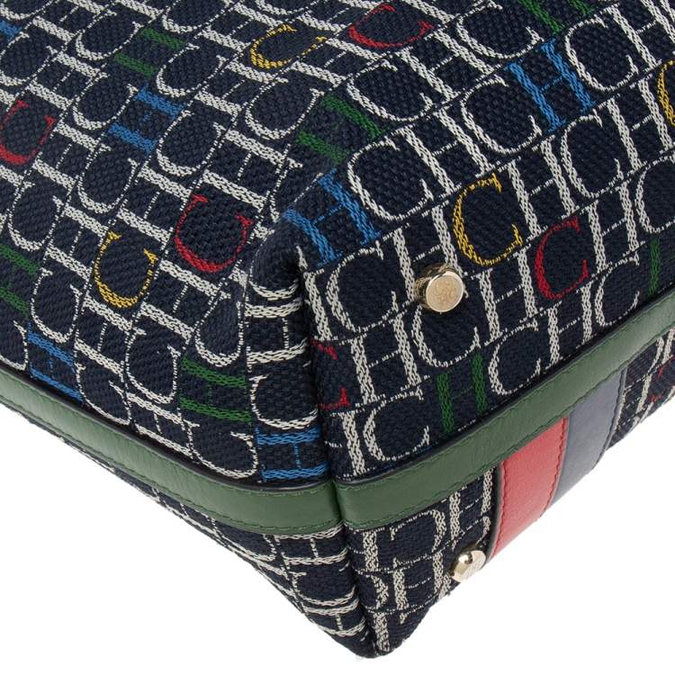 Pre Owned Carolina Herrera Multicolor Monogram Canvas  And Leather Shopper Tote