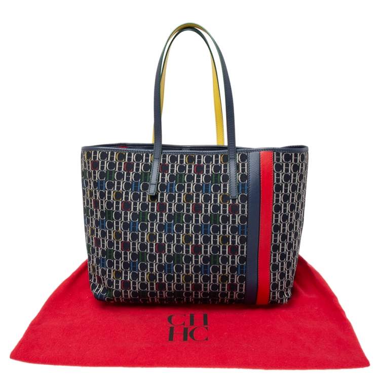 Pre Owned Carolina Herrera Multicolor Monogram Canvas  And Leather Shopper Tote