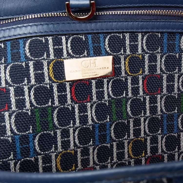 Pre Owned Carolina Herrera Multicolor Monogram Canvas  And Leather Shopper Tote