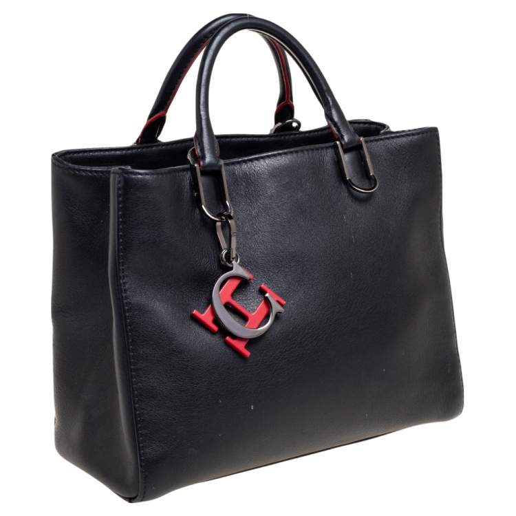 Pre Owned Carolina Herrera Black Leather Charm Tote