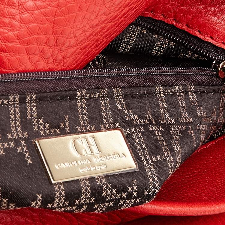 Pre Owned Carolina Herrera Orange Leather Shoulder Bag