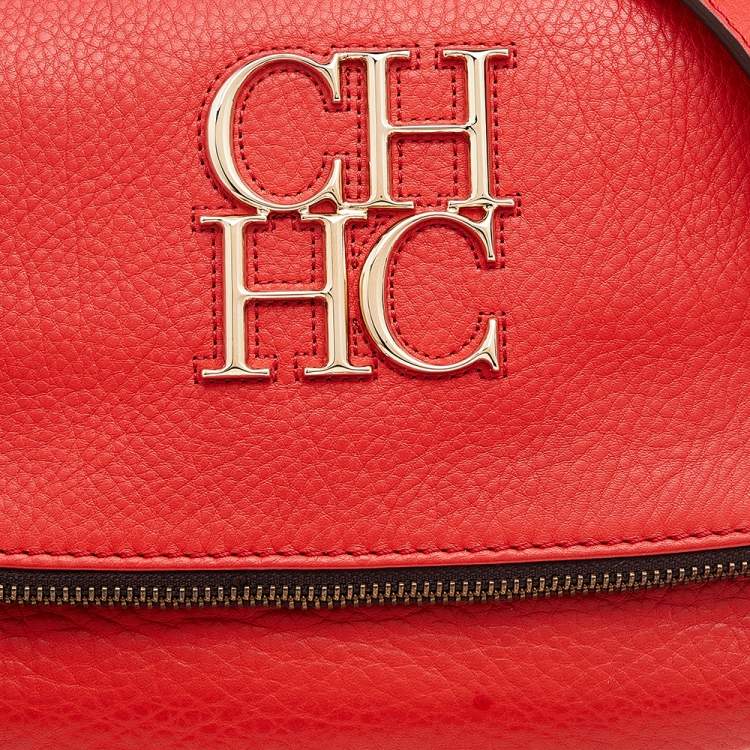 Pre Owned Carolina Herrera Orange Leather Shoulder Bag