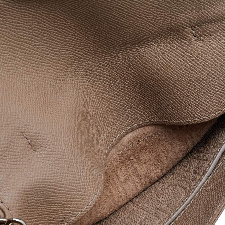 Pre Owned Carolina Herrera Beige Leather Monogram Embossed Minuetto Top Handle Bag