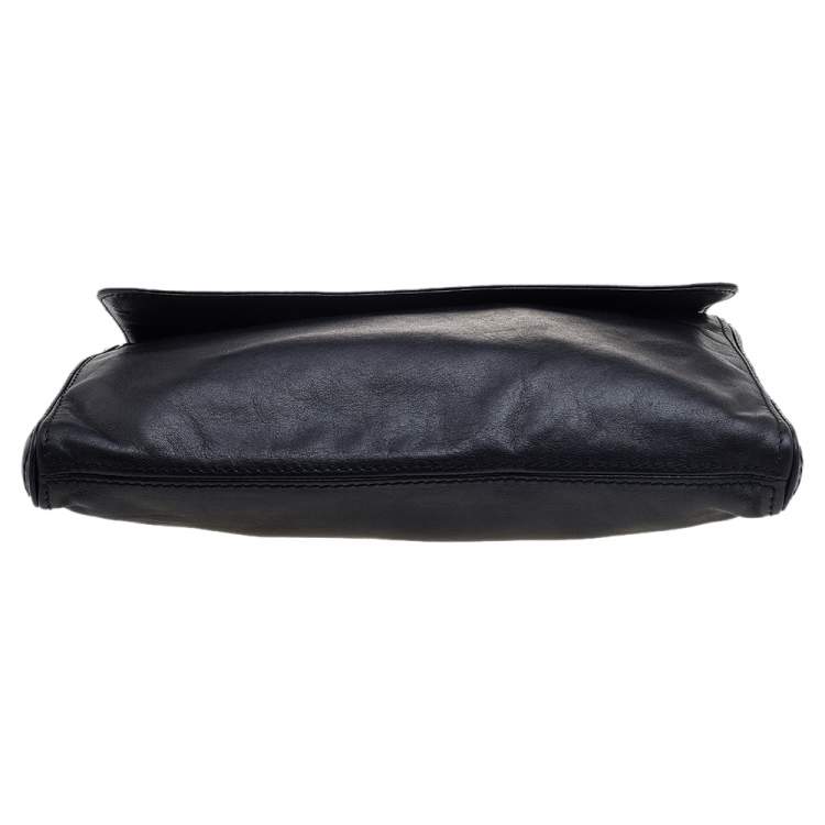 Pre Owned Carolina Herrera Black Leather Chain Flap Shoulder Bag