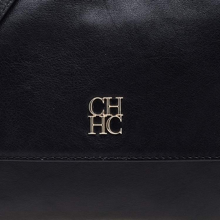 Pre Owned Carolina Herrera Black Leather Chain Flap Shoulder Bag