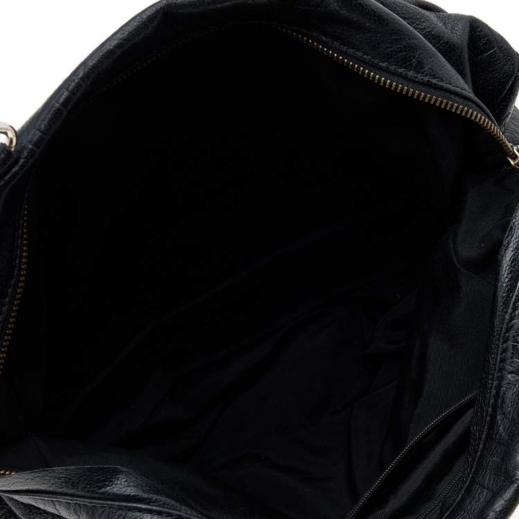 Pre Owned Carolina Herrera Black Monogram Embossed Leather Boston Bag