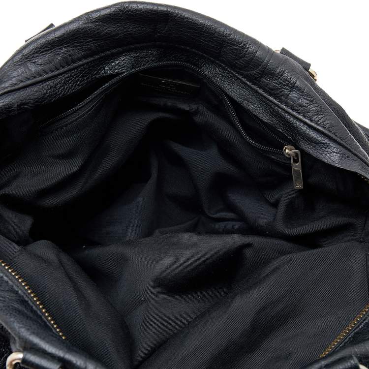 Pre Owned Carolina Herrera Black Monogram Embossed Leather Boston Bag