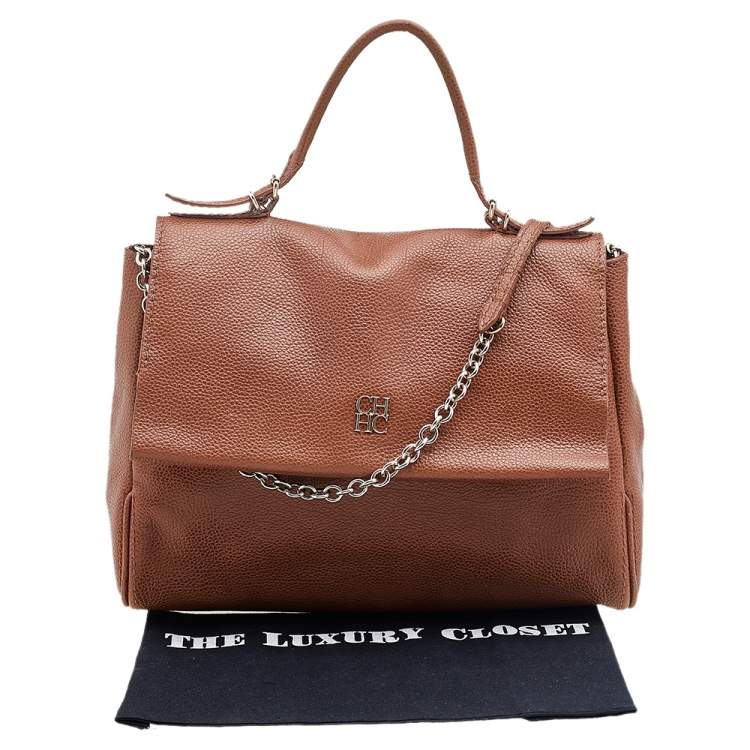 Pre Owned Carolina Herrera Brown Leather Minuetto Top Handle Bag