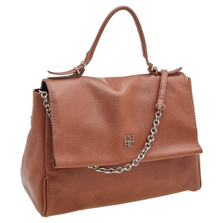 Pre Owned Carolina Herrera Brown Leather Minuetto Top Handle Bag