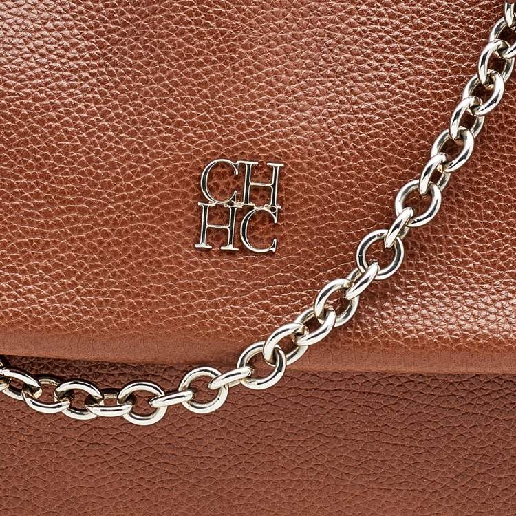 Pre Owned Carolina Herrera Brown Leather Minuetto Top Handle Bag