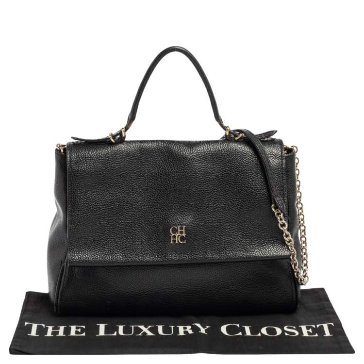 Pre Owned Carolina Herrera Black Leather Minuetto Flap Top Handle Bag