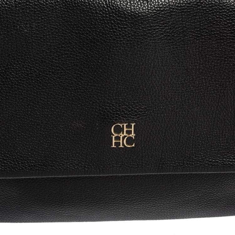 Pre Owned Carolina Herrera Black Leather Minuetto Flap Top Handle Bag