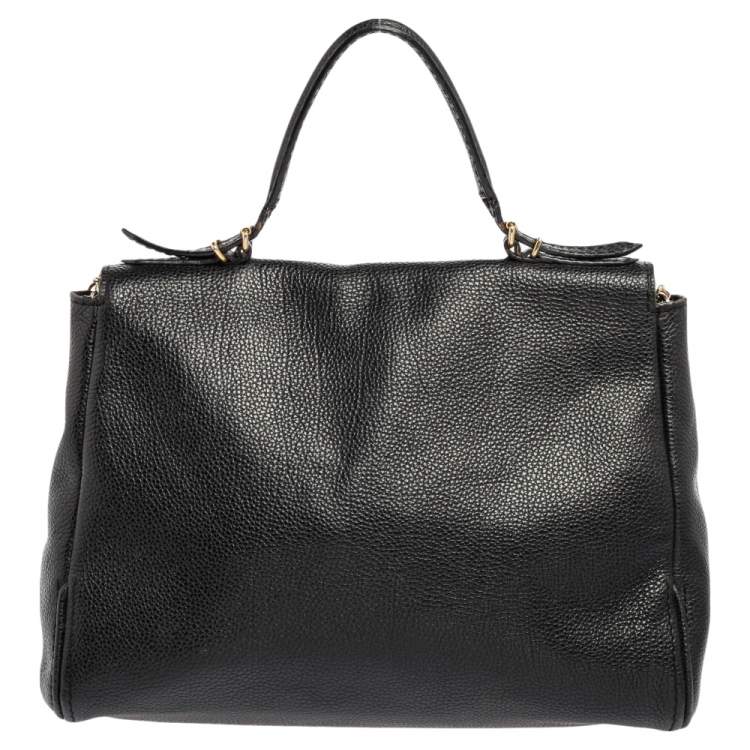 Pre Owned Carolina Herrera Black Leather Minuetto Flap Top Handle Bag