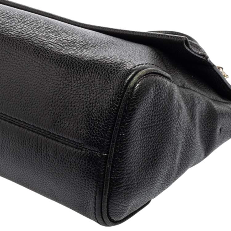Pre Owned Carolina Herrera Black Leather Minuetto Flap Top Handle Bag