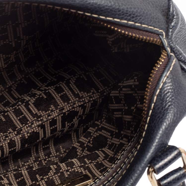 Pre Owned Carolina Herrera Navy Blue Leather Andy Boston Bag