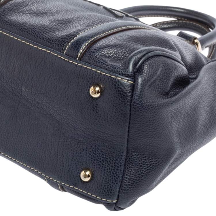 Pre Owned Carolina Herrera Navy Blue Leather Andy Boston Bag