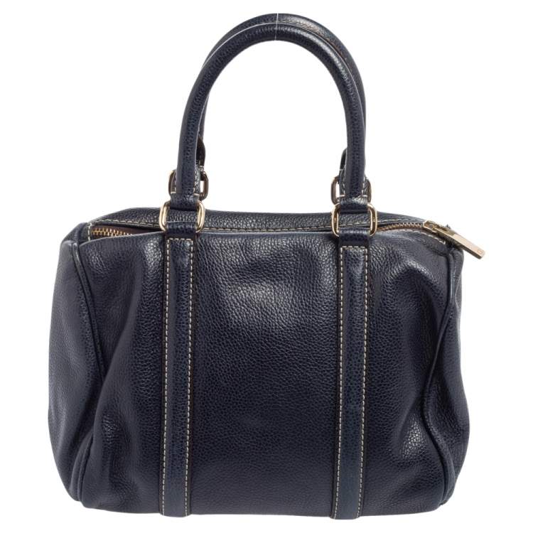 Pre Owned Carolina Herrera Navy Blue Leather Andy Boston Bag