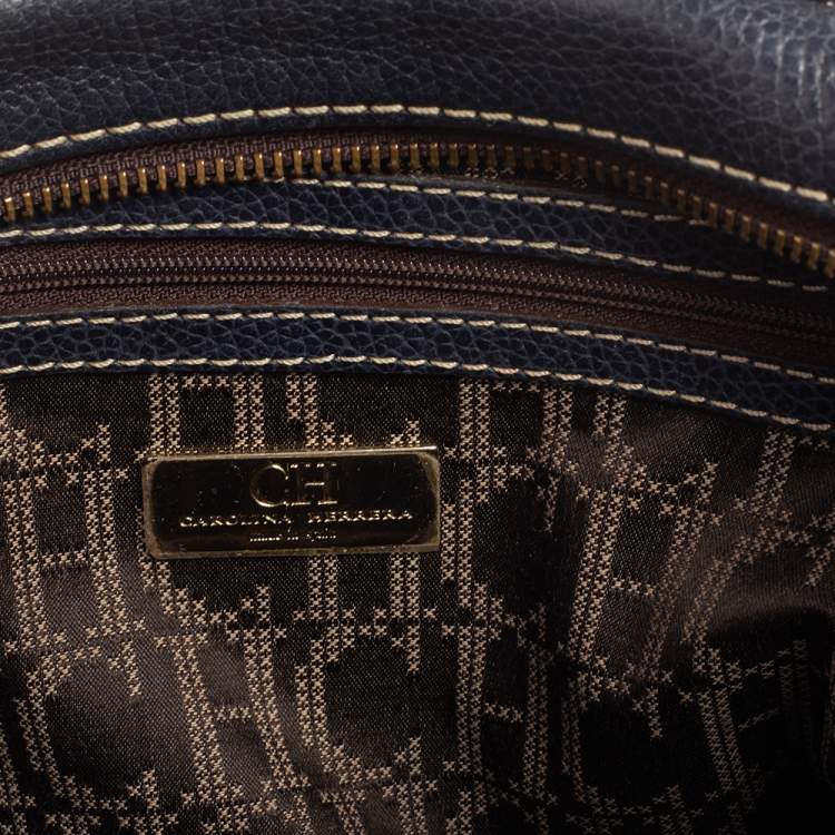 Pre Owned Carolina Herrera Navy Blue Leather Andy Boston Bag