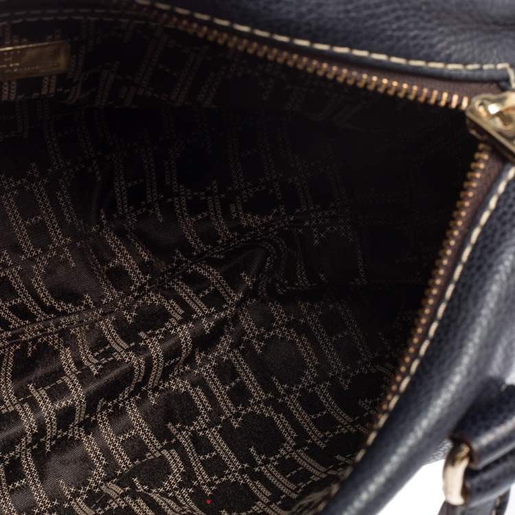 Pre Owned Carolina Herrera Navy Blue Leather Andy Boston Bag