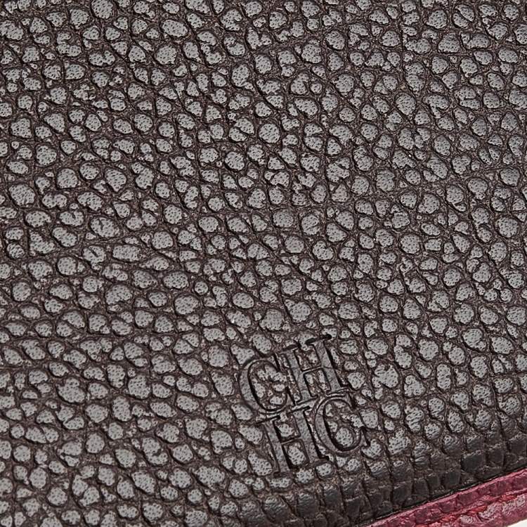 Pre Owned Carolina Herrera Burgundy Grained Leather Flap Continental Wallet