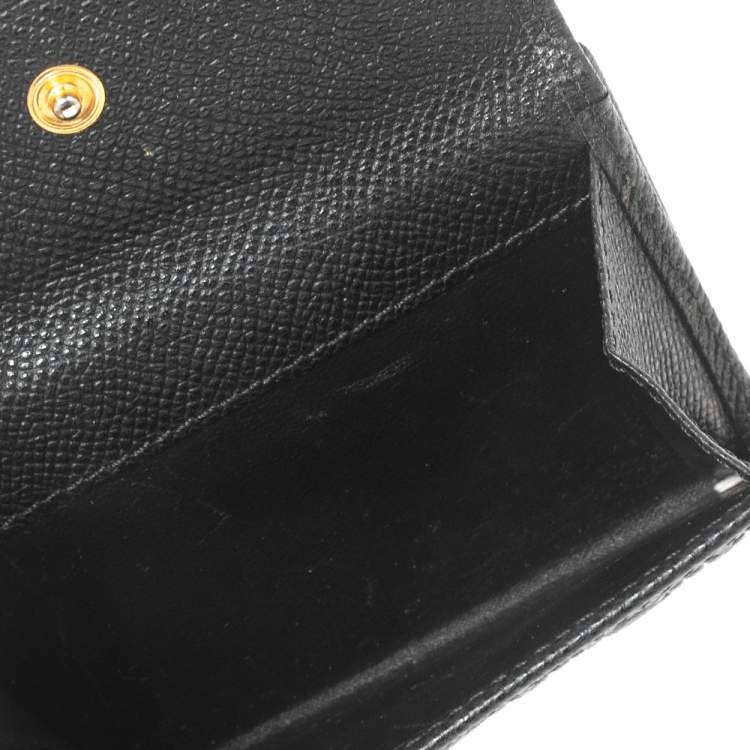 Pre Owned Carolina Herrera Black Monogram Embossed Leather French Compact Wallet