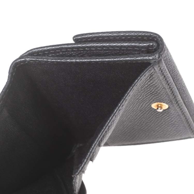 Pre Owned Carolina Herrera Black Monogram Embossed Leather French Compact Wallet