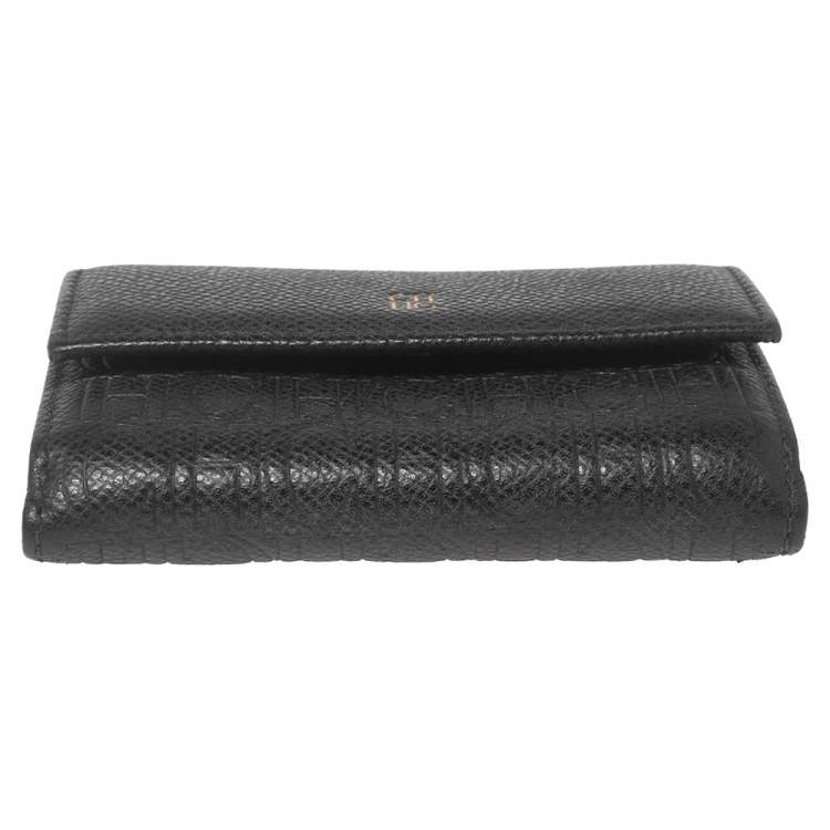 Pre Owned Carolina Herrera Black Monogram Embossed Leather French Compact Wallet