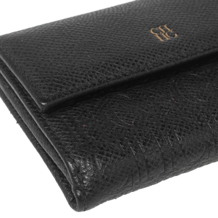 Pre Owned Carolina Herrera Black Monogram Embossed Leather French Compact Wallet
