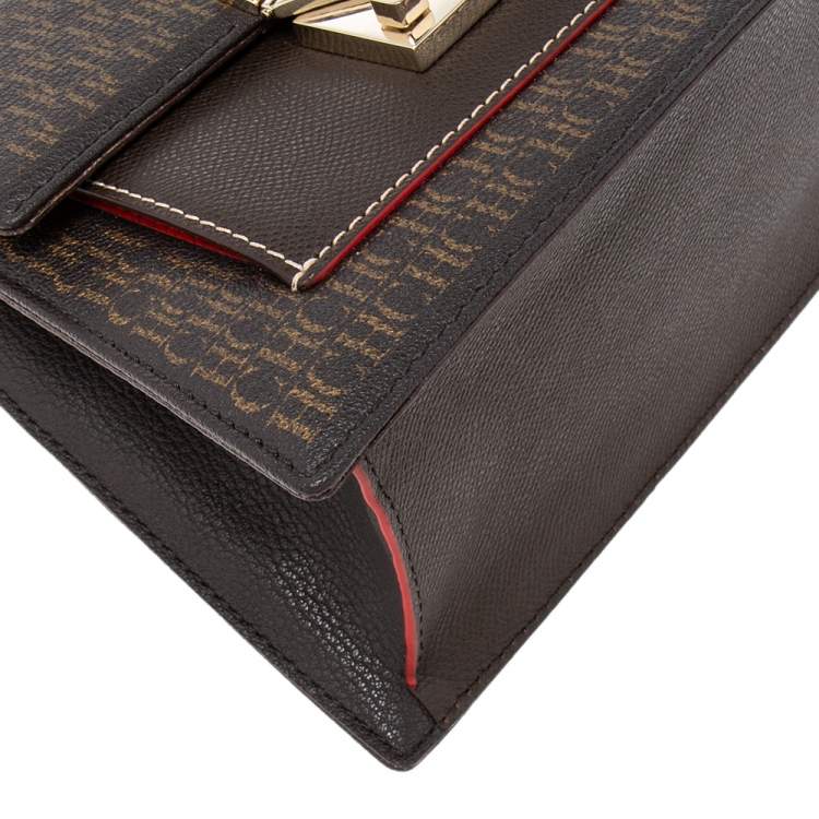 Pre Owned Carolina Herrera Brown Monogram Coated Canvas and Leather Top Handle Bag