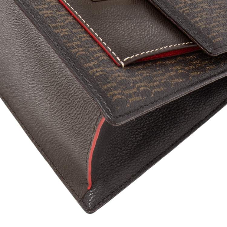 Pre Owned Carolina Herrera Brown Monogram Coated Canvas and Leather Top Handle Bag