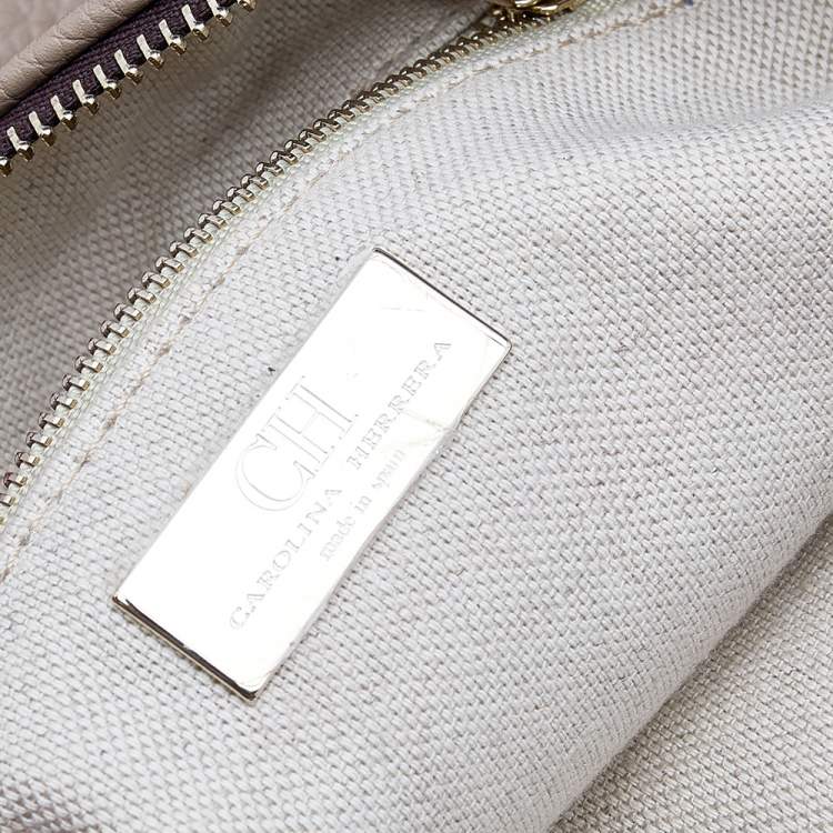 Pre Owned Carolina Herrera Beige Monogram Embossed Leather Chain Hobo