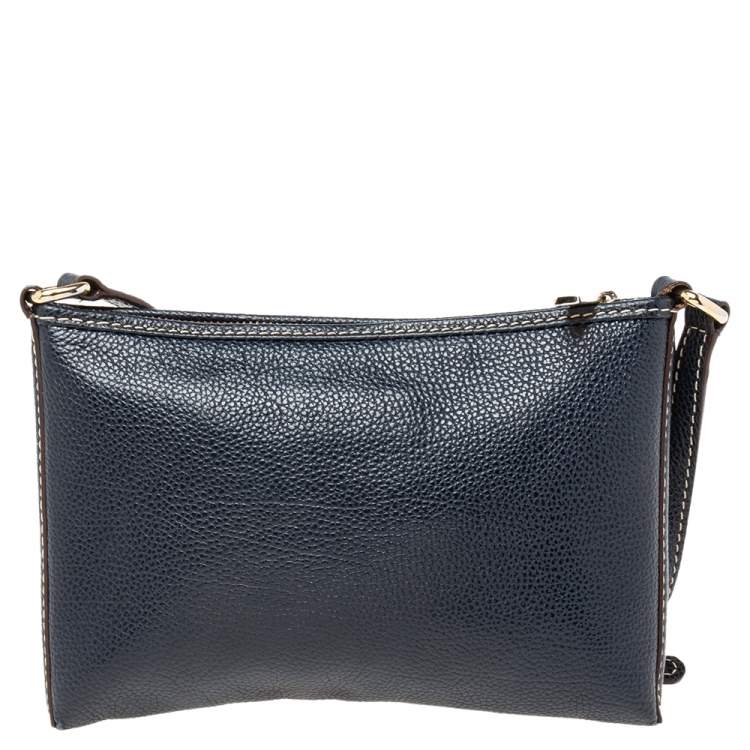 مملوكة مسبقًا Carolina Herrera Navy Blue Leather Logo Crossbody Bag