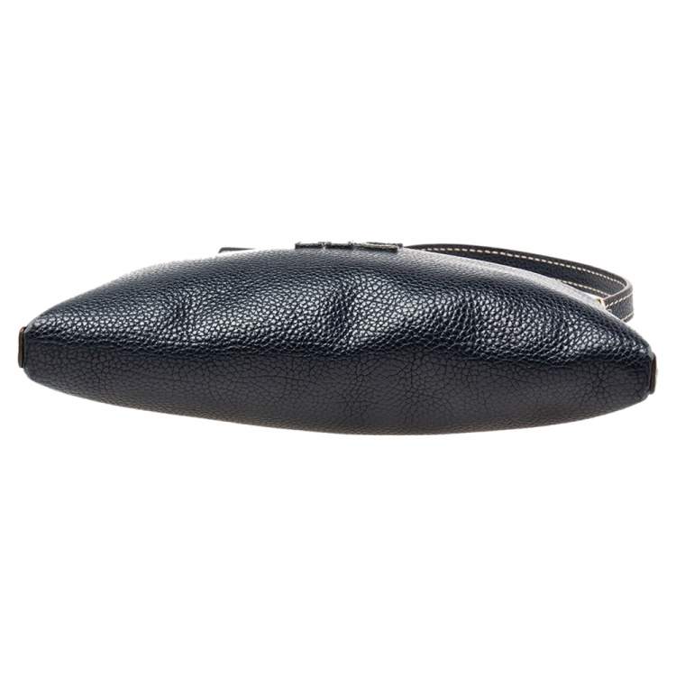 مملوكة مسبقًا Carolina Herrera Navy Blue Leather Logo Crossbody Bag