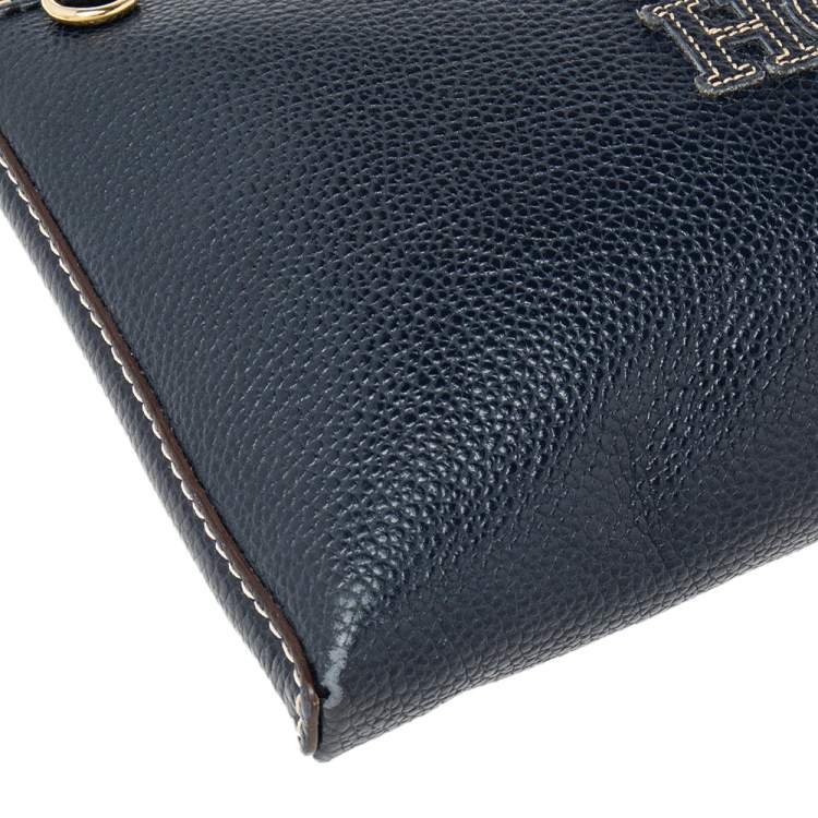مملوكة مسبقًا Carolina Herrera Navy Blue Leather Logo Crossbody Bag