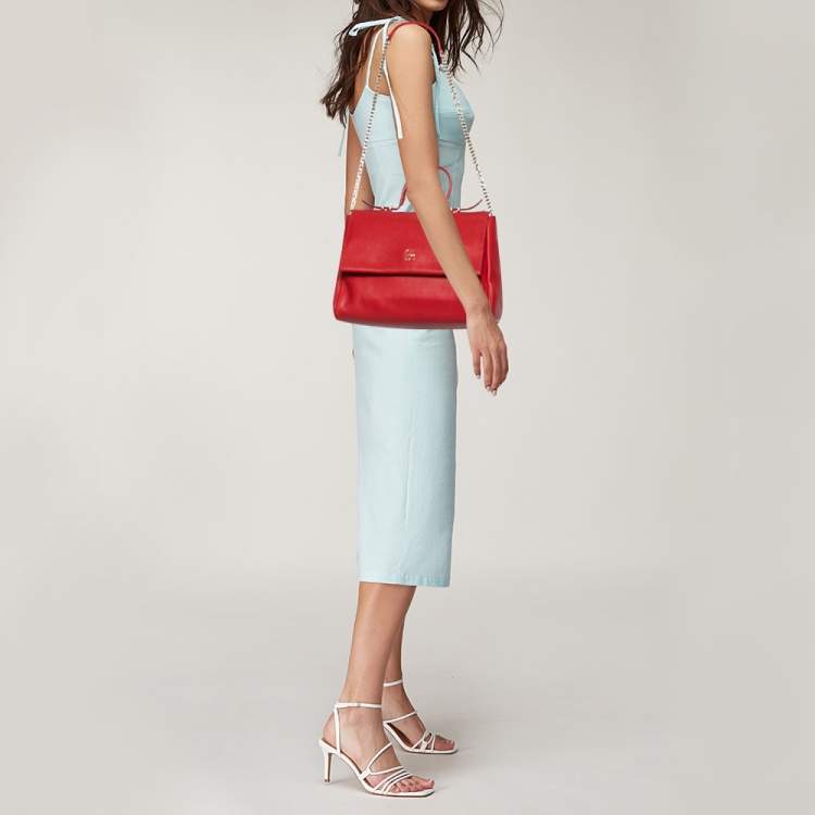 Pre Owned Carolina Herrera Red Leather Minuetto Flap Top Handle Bag