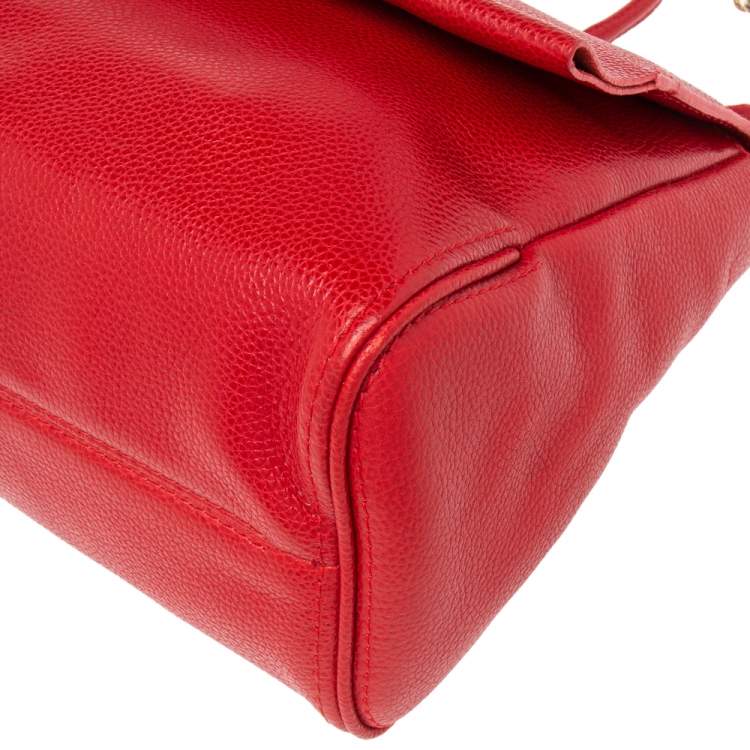 Pre Owned Carolina Herrera Red Leather Minuetto Flap Top Handle Bag