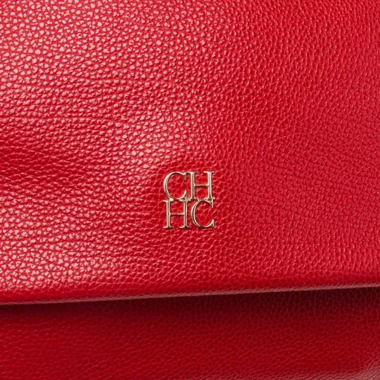 Pre Owned Carolina Herrera Red Leather Minuetto Flap Top Handle Bag