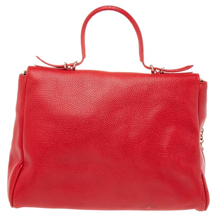Pre Owned Carolina Herrera Red Leather Minuetto Flap Top Handle Bag