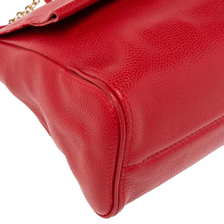 Pre Owned Carolina Herrera Red Leather Minuetto Flap Top Handle Bag