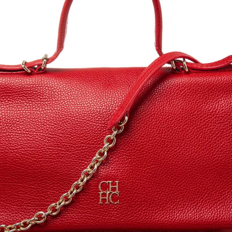 Pre Owned Carolina Herrera Red Leather Minuetto Flap Top Handle Bag