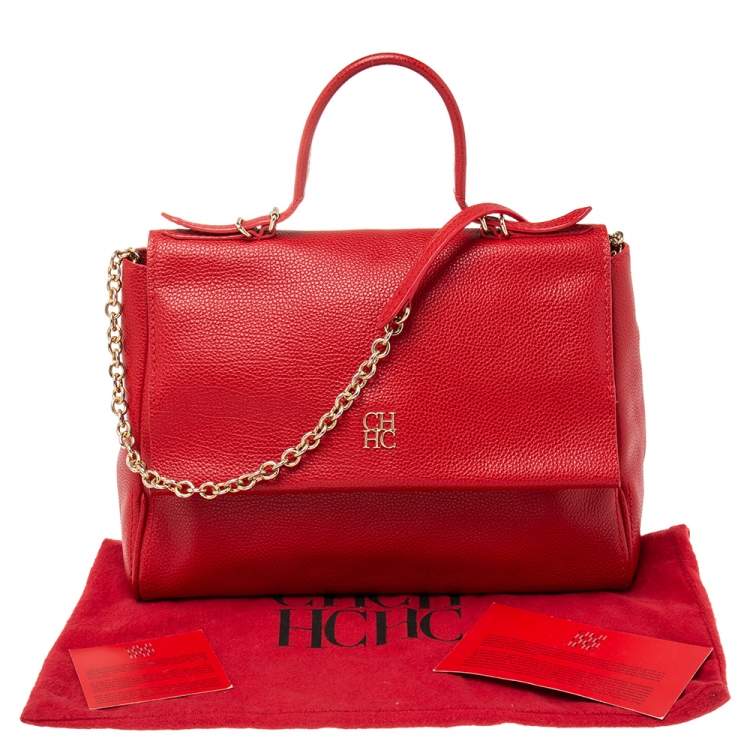 Pre Owned Carolina Herrera Red Leather Minuetto Flap Top Handle Bag