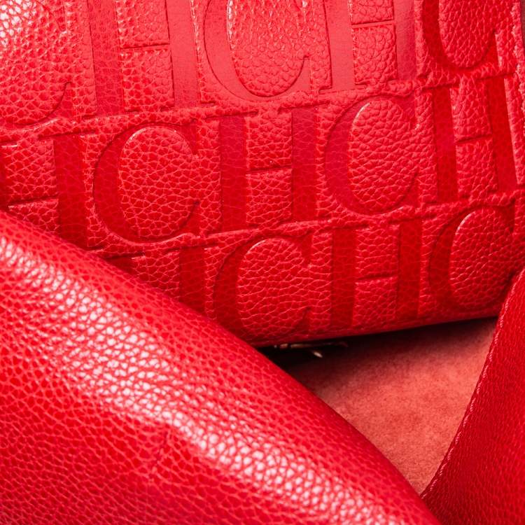 Pre Owned Carolina Herrera Red Leather Minuetto Flap Top Handle Bag