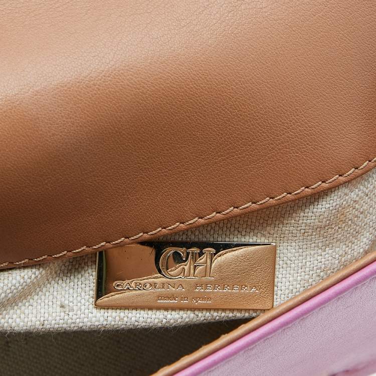 Pre Owned Carolina Herrera Pink/Off White Leather Flap Shoulder Bag