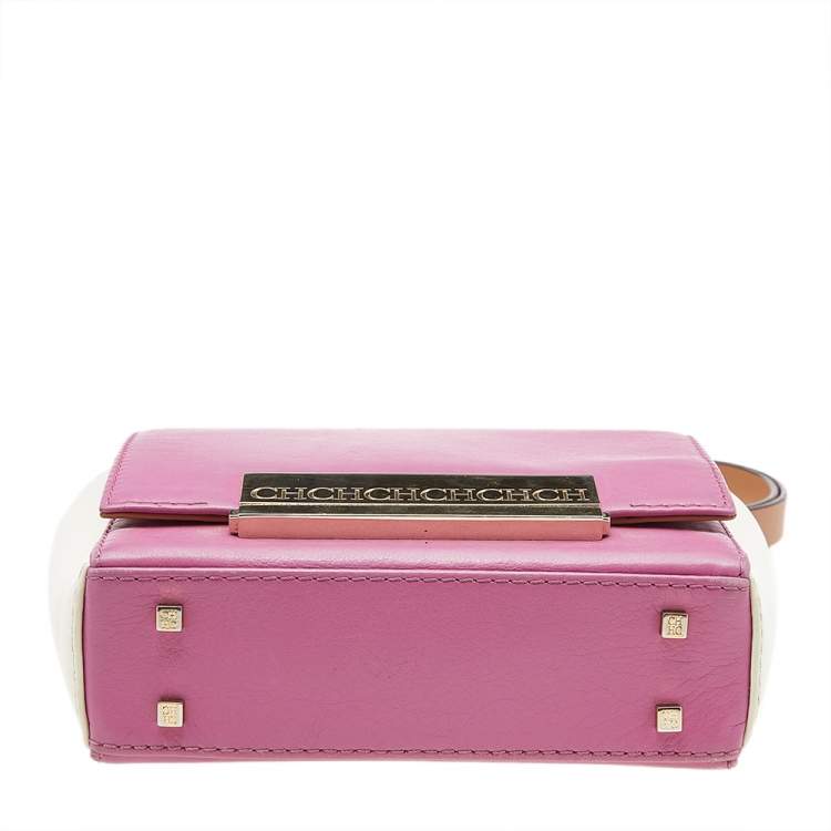 Pre Owned Carolina Herrera Pink/Off White Leather Flap Shoulder Bag