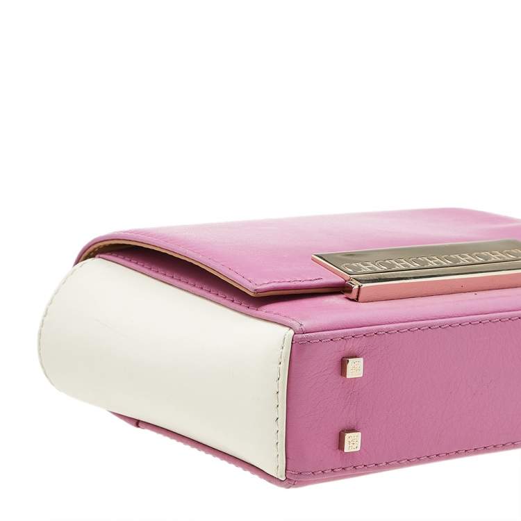 Pre Owned Carolina Herrera Pink/Off White Leather Flap Shoulder Bag