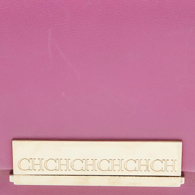 Pre Owned Carolina Herrera Pink/Off White Leather Flap Shoulder Bag